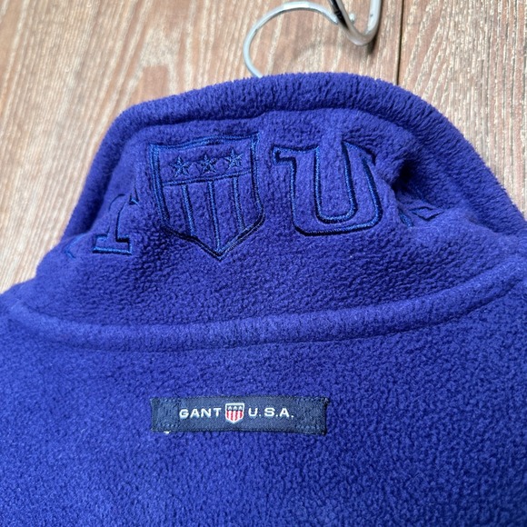 Vtg Gant USA Rugged Fleece Pullover Jacket Blue Embroidered Logo Size Lg Sweater - Picture 10 of 10